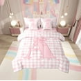 thumbnail image 1 of jejeloiu Monogrammed A Twin Bedding Sets 7-Piece,Cute Bowtie Bow Bedding Comforter Set,Pink Geometric Plaid Sheet Sets,Microfiber Room Decorative Reversible, 1 of 8