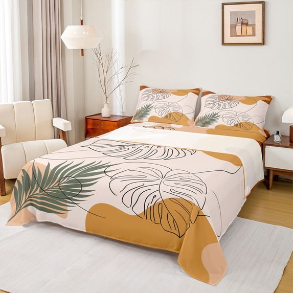 jejeloiu Monstera Tropical Queen 4-Piece Ultra Soft Botanical Sheet Set