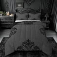 thumbnail image 1 of jejeloiu Moody Damask Queen Comforter Set,Vintage Print Comforter Sets Queen For Adults,Gray Black,Black Reversible,3pcs,1 Comforter and 2 Pillowcases, 1 of 7