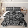 thumbnail image 1 of jejeloiu Moody Damask Twin Quilt Set,High Contrast Print Twin Coverlet Set For Adults,Black Gray,2 Pieces, 1 of 7