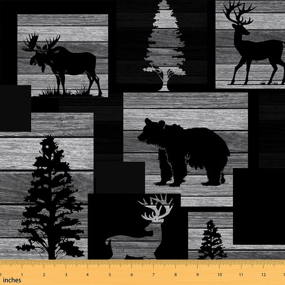 jejeloiu Moose Bear Fabric by the Yard 3 Yards,Vintage Farmhouse Cabin Sewing Fabric,Vintage Wooden Board Fabric for Sewing For Child,Luxury Bedroom Decor