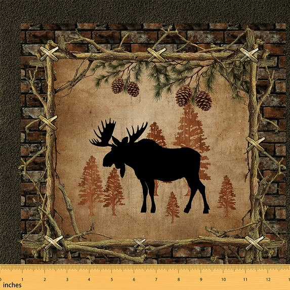 jejeloiu Moose Silhouette Fabric by the Yard 10 Yards,Vintage Farmhouse Cabin Room Decor Fabric by the Yard,Fram Pine Cone Sewing Fabric For Child,Luxury Bedroom Decor