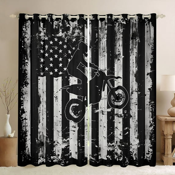 jejeloiu Motocross Truck Blackout Curtains Set of 2 (52x84 Each),Black White Window Curtains For Boys Men