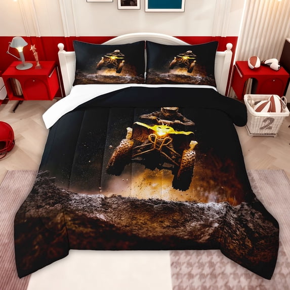 jejeloiu Motocross Truck Queen Comforter Set,Extreme Game Bedding Comforter Set For Boys Men 3 Pieces