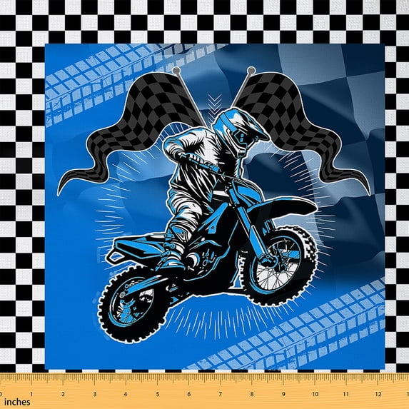 jejeloiu Motor Biker Fabric by the Yard 3 Yards,Extreme Speed Motorcycle Sewing Fabric,Blue White Black Fabric for Sewing For Children,Luxury Bedroom Decor