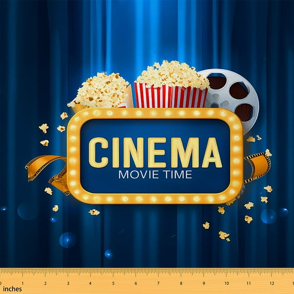jejeloiu Movie Theater Theme Fabric by the Yard 1 Yard,Popcorn Home Decor Fabric by the Yard,Vintage Cinema Ticket Sewing Fabric,Super Cozy Room Decor