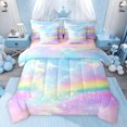 thumbnail image 1 of jejeloiu Multicolor Gradient Rainbow 7pcs Bedding Comforter Set,Galaxy Sky Clouds Queen Bedding Sets For Kids Reversible, 1 of 8