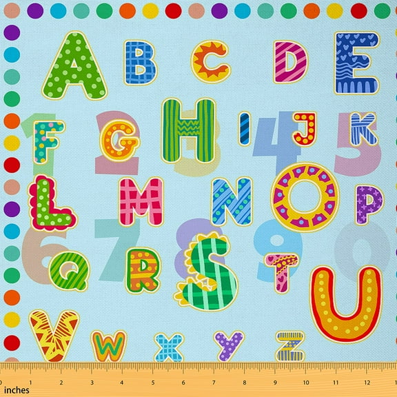 jejeloiu Multicolor Number Desgin Fabric by the Yard 1 Yard,Colored Letters Home Decor Fabric by the Yard,Green Blue Alphabet Sewing Fabric For Teens,Luxury Bedroom Decor