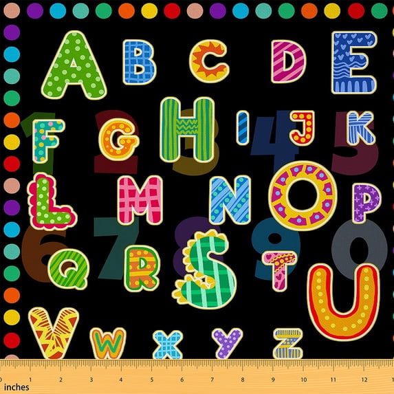 jejeloiu Multicolor Number Desgin Fabric by the Yard 2 Yards,Colored Letters Room Decor Fabric by the Yard,Black Green Blue Fabric for Sewing For Teens,Luxury Bedroom Decor
