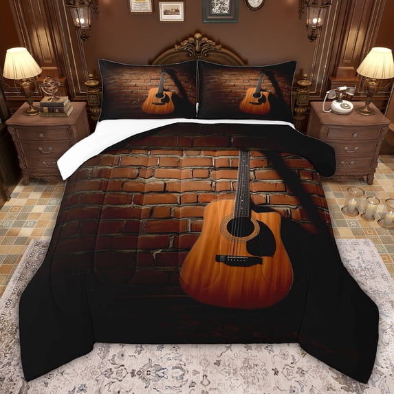 jejeloiu Music Guitar Twin Comforter Sets,Musical Instrument Theme Bedding Set For Girls Boys 2pcs