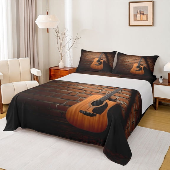 jejeloiu Music Guitar Twin Sheet Sets,Musical Instrument Theme Bedding For Girls Boys 3pcs