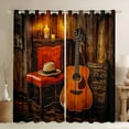 thumbnail image 1 of jejeloiu Music Instrument Guitar Blackout Curtains,Red Chair Hat Curtains Pack of 2 (38x45 Each),Retro Wooden Cabin Window Curtains For Men Women,Microfiber Bedroom Decor, 1 of 6