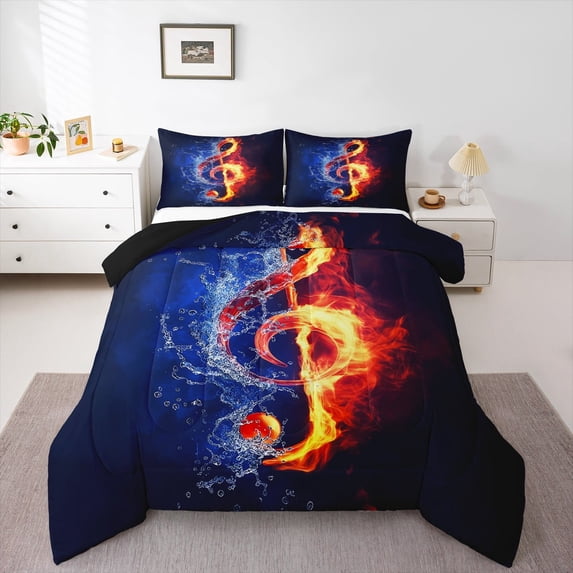 jejeloiu Music Melody Bedding Comforter Set,Musical Theme Twin Comforter Sets,Blue Orange Black Bedding Set For Kids,Super Cozy Room Decor Reversible,2 Pieces