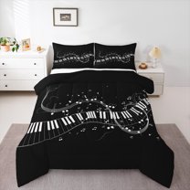jejeloiu Music Theme Bedding Comforter Set,Musical Instrument Piano Twin Comforter Sets,White Black Bedding Set For Girls,Ultra Soft Home Decor Reversible,2-Piece
