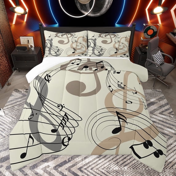 jejeloiu Musical Melody Bedding Comforter Set,Music Notes Twin Comforter Sets,Brown Beige Black Bedding Set For Teens,Breathable Home Decor,2 Pieces