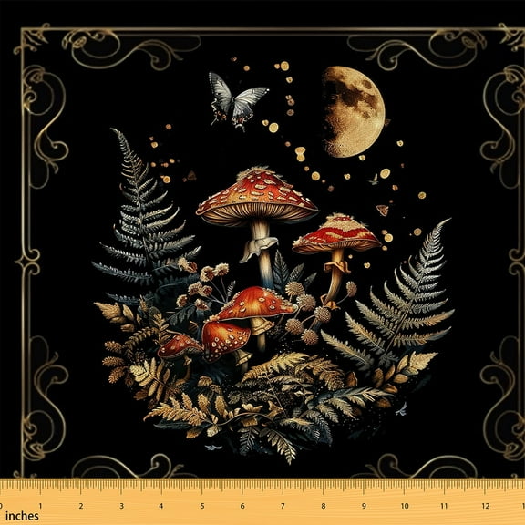 jejeloiu Natural Botanical Mushroom Fabric by the Yard 1 Yard,Country Farmhouse Cabin Home Decor Fabric by the Yard,Butterfly Moon Stars Sewing Fabric For Children,Breathable Home Decor