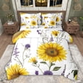 thumbnail image 1 of jejeloiu Natural Plant Sunflowers 7pcs Bedding Comforter Set,Purple Lavender Queen Bedding Sets For Girl Teens Reversible, 1 of 8