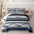 thumbnail image 1 of jejeloiu Nautical Striped Twin Quilt Set,Wave Print Twin Coverlet Set For Boys,Blue Gray,2-Piece, 1 of 7