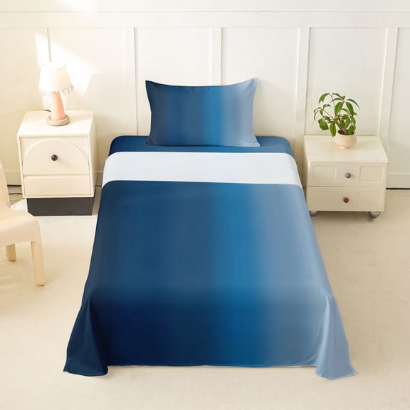 jejeloiu Navy Blue Ombre Twin Sheet Sets Kids,Ocean Style Bedding For Boys,3pcs