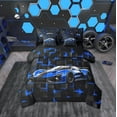 thumbnail image 1 of jejeloiu Navy Sports Car Bedding Comforter Set 7 Pieces,Abstrct Geometric Geometric Full Bedding Set,3D Grid Plaid Fitted Sheet Flat Sheet For Teens,Ultra Soft Home Decor Reversible, 1 of 8