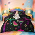 thumbnail image 1 of jejeloiu Neon Flamingo Party Bedding For Girls,Tropical Hawaii Holiday Duvet Cover Full,Black Multicolor,Black Reversible,3-Piece,1 Duvet Cover and 2 Pillowcases, 1 of 6