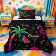 thumbnail image 1 of jejeloiu Neon Flamingo Party Twin Comforter Sets For Girls,Tropical Hawaii Holiday Bedding Set,Black Multicolor,Black Reversible,2pcs,1 Comforter and 1 Pillowcase, 1 of 7