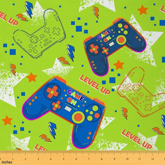 jejeloiu Neon Gamepad Fabric by the Yard 2 Yards,Green Splashing Ink Room Decor Fabric by the Yard,Game Console Fabric for Sewing For Boys Kids,Ultra Soft Home Decor