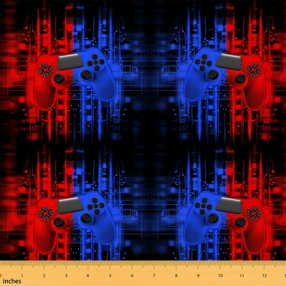 jejeloiu Neon Gamepad Fabric by the Yard 2 Yards,Modern Geometric Buffalo Room Decor Fabric by the Yard,Gradient Red Blue Fabric for Sewing For Boys Kids,Ultra Soft Home Decor
