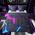 thumbnail image 1 of jejeloiu Neon Geometric Honeycomb 7pcs Bedding Comforter Set,Modern Abstract Art Queen Bedding Sets,Purple Blue Black Queen Sheet Sets For Boys,Super Cozy Room Decor Reversible, 1 of 8
