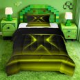 thumbnail image 1 of jejeloiu Neon Geometric Print Twin Comforter Sets For Kids,Yellow Black Gradient Lines Bedding Set For Boys,Reversible,2 Pieces, 1 of 8