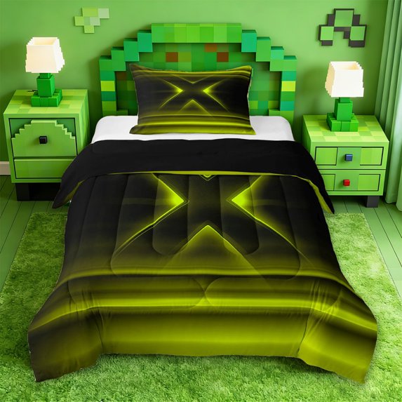 jejeloiu Neon Geometric Print Twin Comforter Sets For Kids,Yellow Black Gradient Lines Bedding Set For Boys,Reversible,2 Pieces