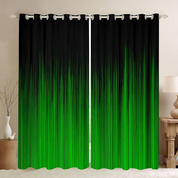 jejeloiu Neon Geometric Stripe Black Out Curtains,Green Lines Curtains Pack of 2 (42x63 Each) For Adults