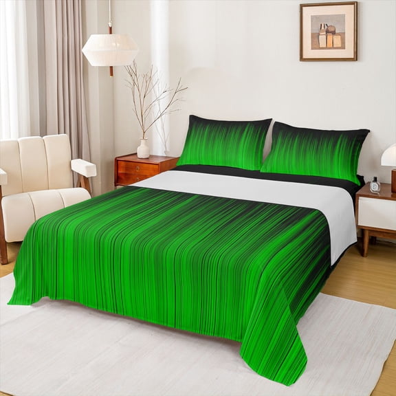jejeloiu Neon Geometric Stripe Twin Sheet Sets,Green Lines Bedding For Adults 3pcs