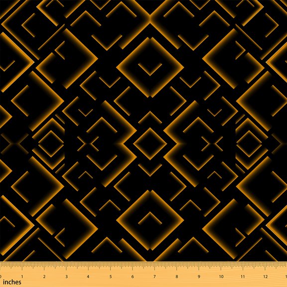 jejeloiu Neon Geometric Checkered Fabric by the Yard 1 Yard,Modern Aesthetic Artwork Home Decor Fabric by the Yard,Orange Black Grid Sewing Fabric For Girl,Super Cozy Room Decor