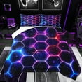 thumbnail image 1 of jejeloiu Neon Honeycomb Hexagon Full Size Comforter Sets,Modern Geometric Abstract Bedding Comforter Set,Gradient Pink Blue Black Bedding Sets For Adults,Super Cozy Room Decor,3 Pieces, 1 of 8