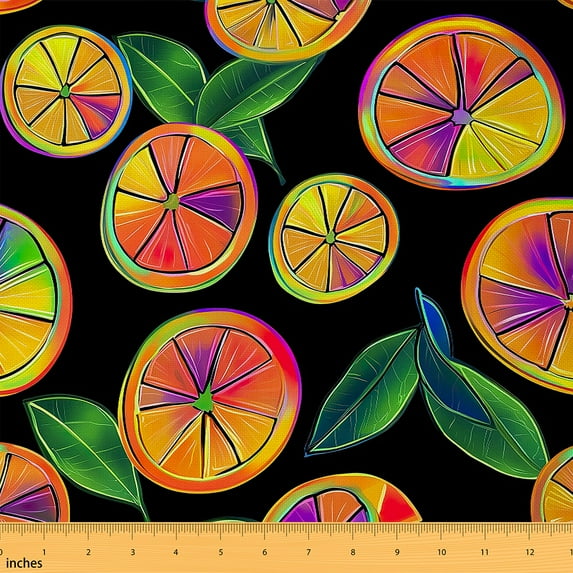 jejeloiu Neon Orange Fabric by the Yard (3 Yards) Fruit Plant Orange Green Black Microfiber Sewing Decor