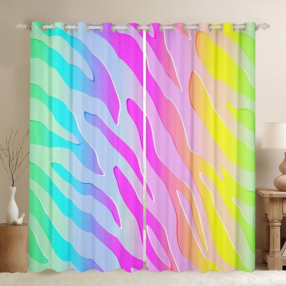 jejeloiu Neon Zebra Texture Black Out Curtains,Zebra Stripes Curtains Pack of 2 (42x63 Each),Colorful Ombre Effects Bedroom Curtains For Ggirls Kids,Luxury Bedroom Decor