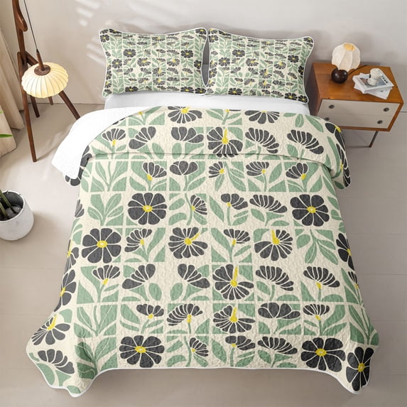 jejeloiu Neutral Floral Quilt Full For Girls,Vintage Pattern Full Bedspread Sets,Gray Green Cream,3-Piece