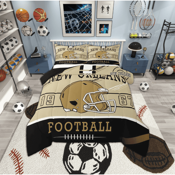 jejeloiu New Orleans Bedding Comforter Set,Football City Twin Comforter Sets,Blue Helmet Bedding Set For Child,Super Cozy Room Decor Reversible,2pcs