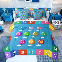 jejeloiu Number Alphabet Theme 7-Piece Twin Bedding Sets,Colorful Balloon Plaid Bedding Comforter Set For Kids Reversible
