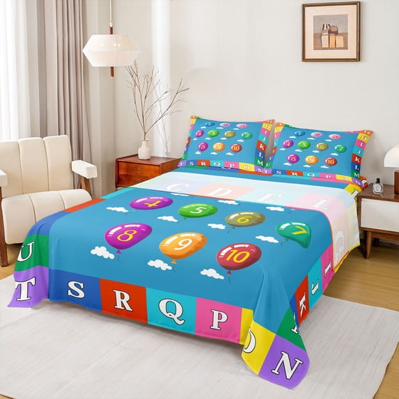jejeloiu Number Alphabet Theme Twin Sheet Sets,Colorful Balloon Plaid Bedding For Kids 3-Piece