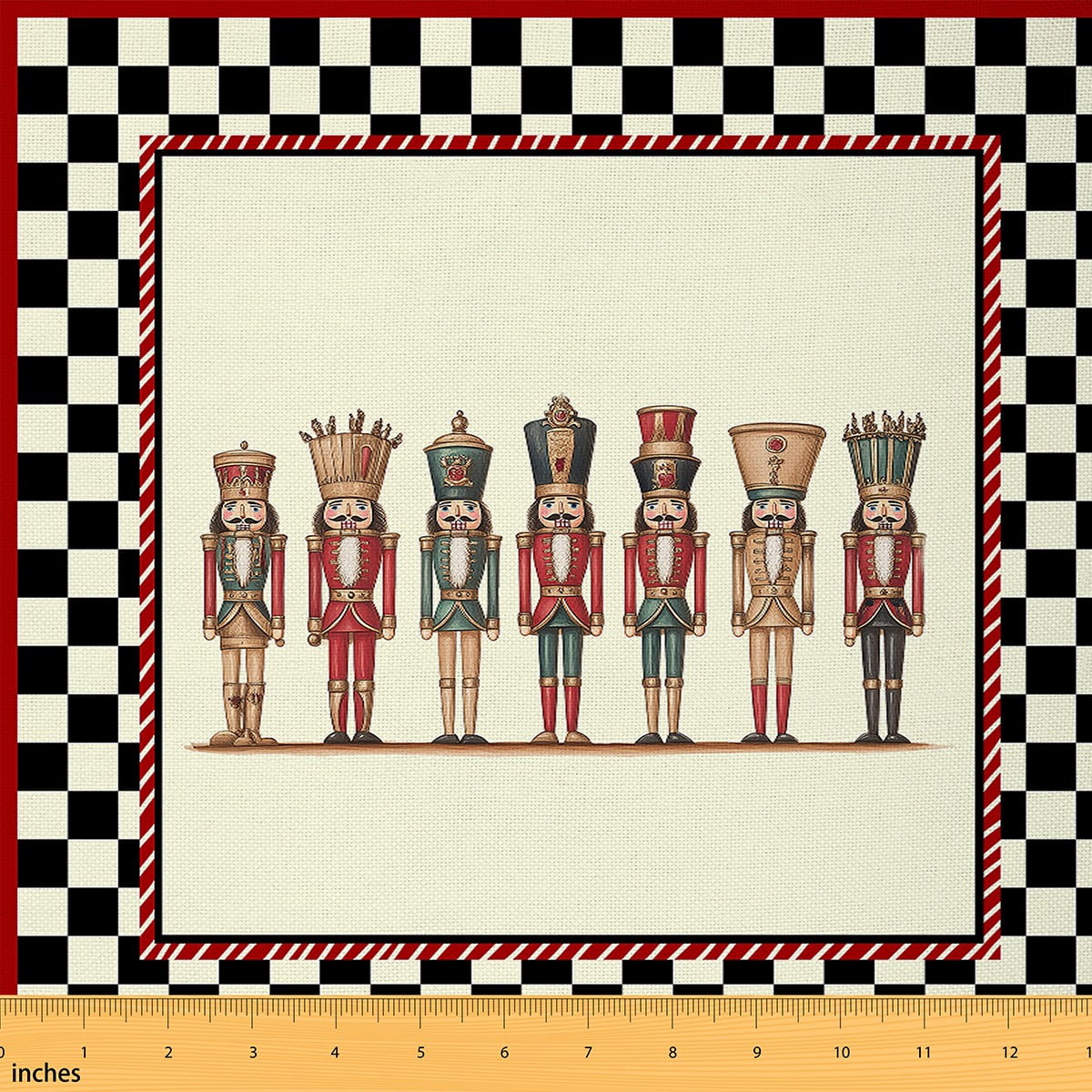 jejeloiu Nutcracker Soldier Fabric by the Yard 3 Yards,Merry Cheritmas Sewing Fabric,Vintage Geometric Plaid Fabric for Sewing For Child,Luxury Bedroom Decor
