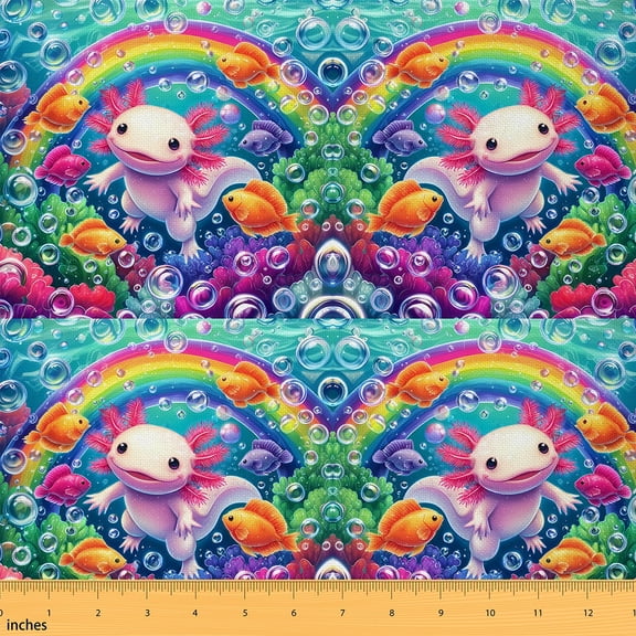 jejeloiu Ocean Animal Axolotl Fabric by the Yard 2 Yards,Pink Salamander Room Decor Fabric by the Yard,Watercolor Rainbow Coral Fabric for Sewing For Girls Boys,Luxury Bedroom Decor