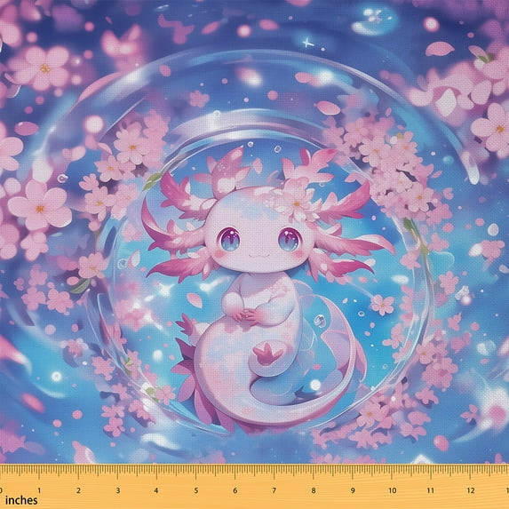 jejeloiu Ocean Animal Axolotl Fabric by the Yard 5 Yards,Pink Salamander Fabric for Sewing,Chic Sakura Home Decor Fabric by the Yard For Girls Boys,Luxury Bedroom Decor