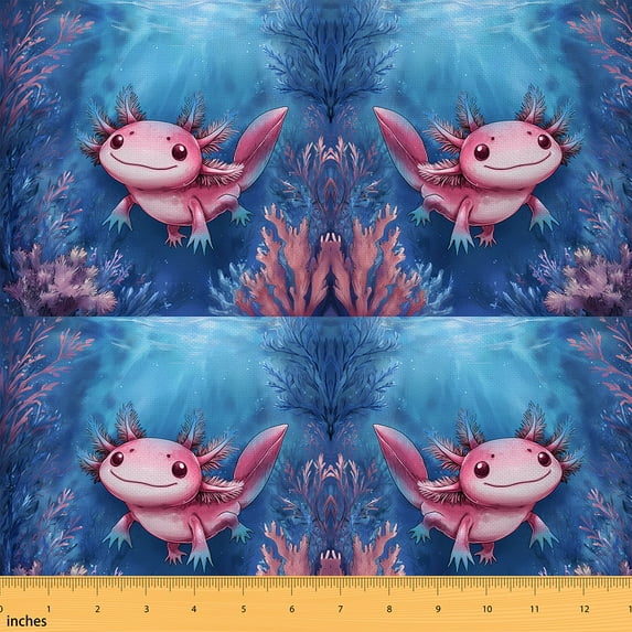 jejeloiu Ocean Animal Axolotl Fabric by the Yard 5 Yards,Pink Salamander Fabric for Sewing,Watercolor Coral Home Decor Fabric by the Yard For Girls Boys,Luxury Bedroom Decor