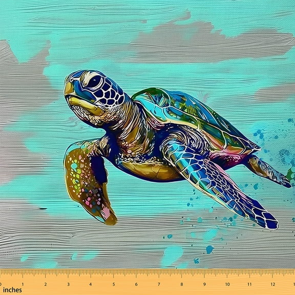 jejeloiu Ocean Turtle Fabric by the Yard 1 Yard,Sea Animal Home Decor Fabric by the Yard,Blue Splatter Ink Sewing Fabric For Boys Kids,Luxury Bedroom Decor