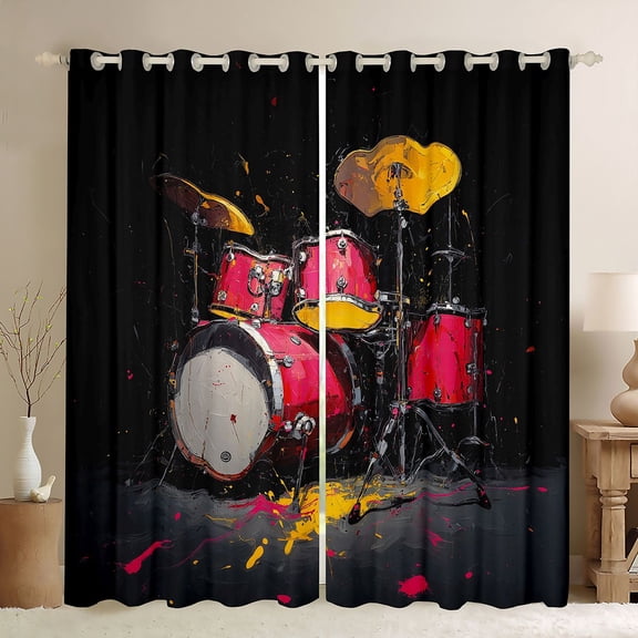 jejeloiu Oil Painting Drum Kit Black Out Curtains,Rock Music Instrument Curtains Pack of 2 (42x63 Each) For Boys Kids