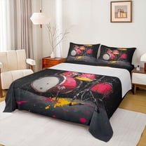 jejeloiu Oil Painting Drum Kit Twin Sheet Sets,Rock Music Instrument Bedding For Boys Kids 3-Piece