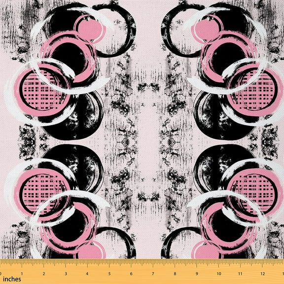 jejeloiu Oil Painting Fabric by the Yard 1 Yard,Geometric Aesthetic Art Home Decor Fabric by the Yard,Pink Circle Sewing Fabric For Girls,Ultra Soft Home Decor