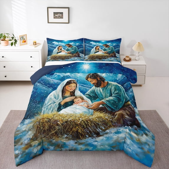 jejeloiu Oil Painting Full Size Comforter Sets,Christmas Theme Bedding Comforter Set,Happy New Year Bedding Sets For Men Women,Lightweight Room Decor Reversible,3-Piece